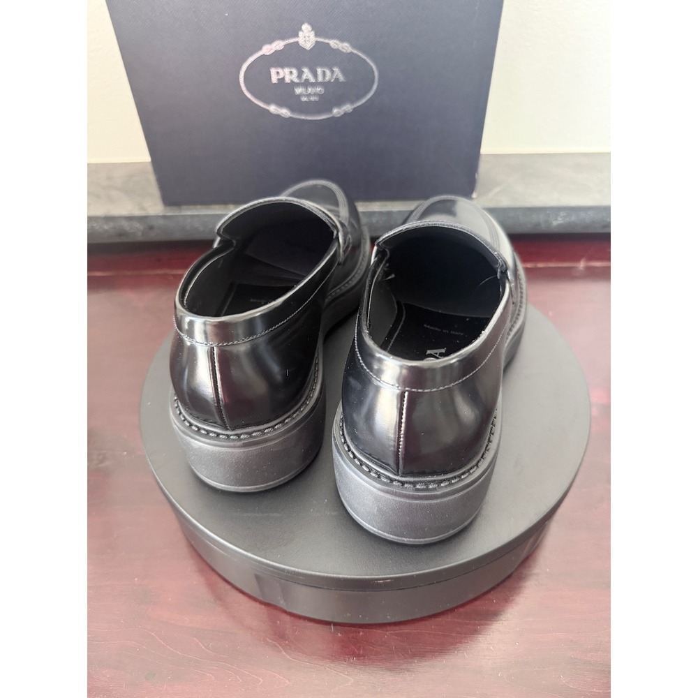 Prada 2DG149 Mens Black Leather Penny Loafer Lug Sole Shoes Size 6 Made in Italy - Picture 3 of 10